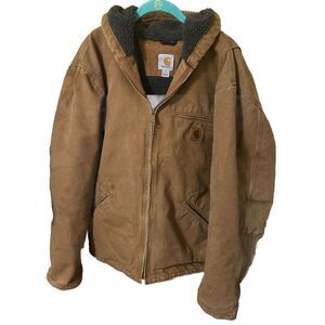 Carhartt ✨Men's Sherpa-Lined Sierra Work Jacket Hooded Tan Canvas J141-211 Size